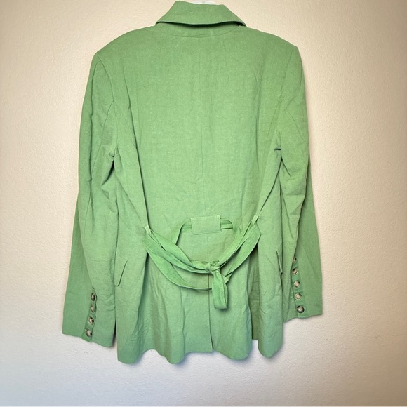 Free People Olivia Blazer Grassland Green Linen Blend Tie Belt Jacket XS - Picture 4 of 9
